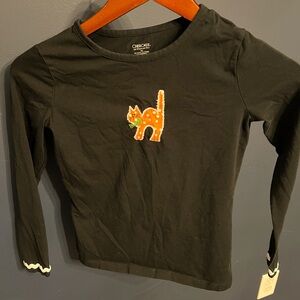 Girls size Medium-Halloween shirt embroidered cat with embellishments on sleeves